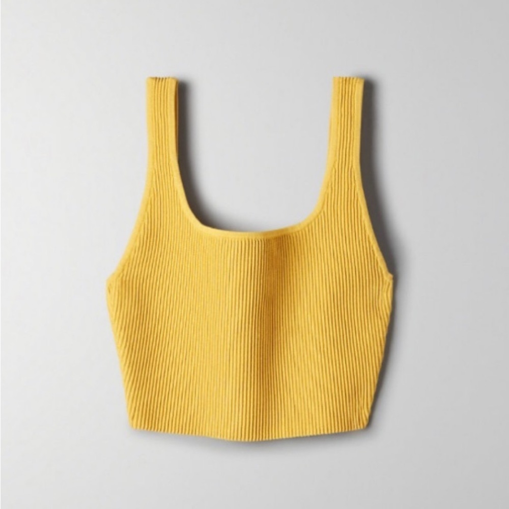 Aritzia Babaton Yellow Ribbed Crop Tank Top Size Small - Picture 5 of 7